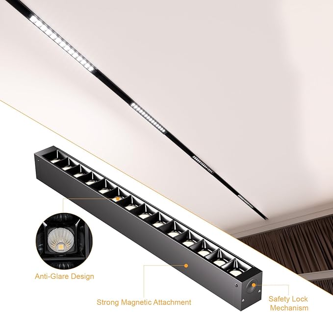 Grille Spotlight Magnetic Track Head, 24V 15W Dimmable LED Lamp for Track Lighting with APP & Remote Control, Adjustable Brightness & Color Temperature (3000K-6000K), LED Ceiling Lighting