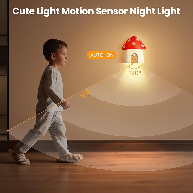 Rechargeable Mushroom Lamp, Motion Sensor Nightlights with 3 Colors and Dimmable, Magnetic for Kitchen, Bathroom, Hallway, Stairs, Bedroom, Kids Gift, Home Decor, Red