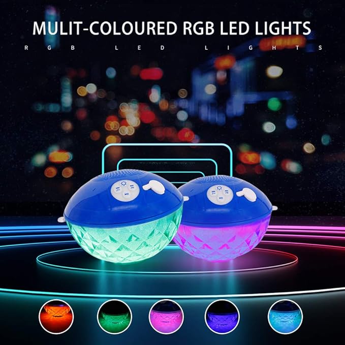 Blufree Bluetooth Pool Speaker with Colorful Light, Portable Floating Pool Speaker IP68 Waterproof,Built-in Mic, Floatable Crystal Clear Sound Wireless Bluetooth Hot Tub Speakers for Pools Spa Outdoor