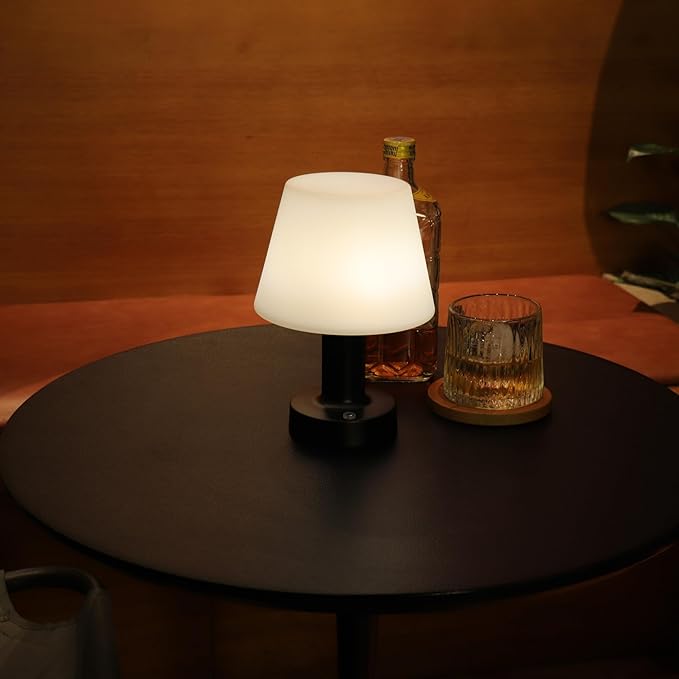 Small Mushroom Table Lamp, Cordless Night Light with 2600mAh Rechargeable Battery, Stepless Dimming Desk Lamp with 3 Colors for Bedroom/Patio/Living Room (Black-2)