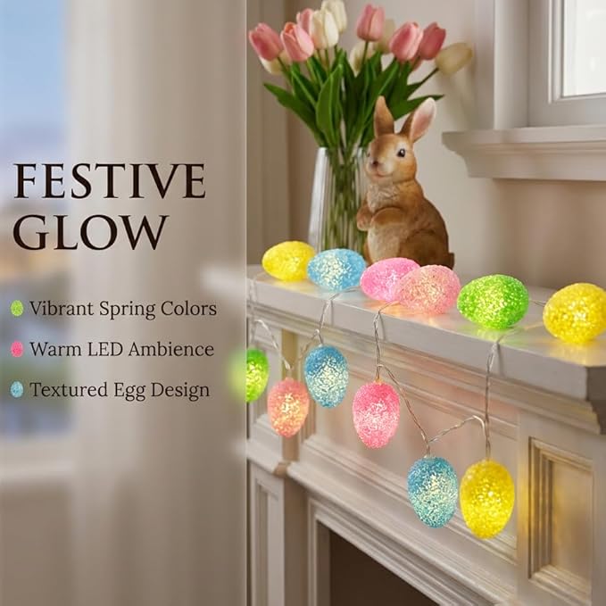 Curyidy Easter String Lights Decorations Pastel Lights, 10 LED Easter Egg String Lights with Battery Operated Fairy Lights for Home, Banister, Christmas Tree, Fireplace, Spring Decor-5 Colors