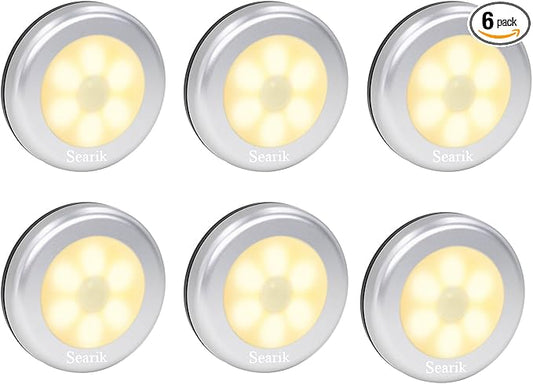 6 Pcs Motion Sensor Night Light Indoor, Cordless Battery Operated LED Night Light Step Lights Wireless Under Cabinet Lighting Safety Lamp for Bedroom Kitchen Stair Bathroom Closet Hallway Path