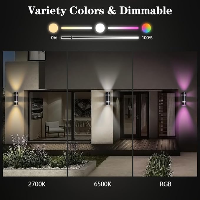 KIZON Smart Outdoor Wall Light, Modern RGBCW Sconce Color Changing, Dimmable Up and Down Lights Black Outdoor Light Fixture App Control with Remote Compatible with Alexa Google Assistant, ETL Listed