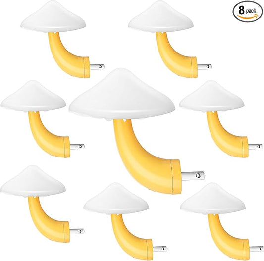 Mudder 8 Pack Mushroom Night Light Plug in 7 Color Changing LED Mushroom Nightlight Lamp Cute Light Sensor Wall Lamps for Adults Gifts