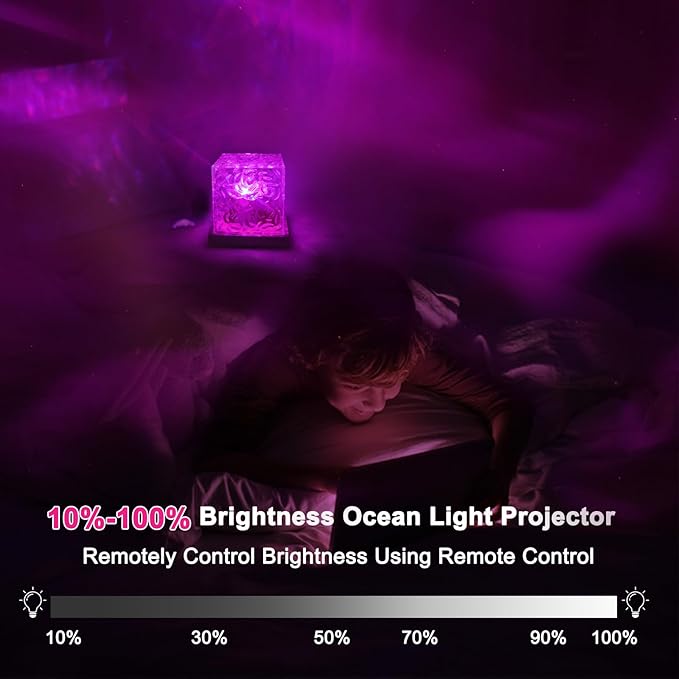 RICHMYC Ocean Wave Projector Light, 16 Colors Gradual Rotating Water Lamp with Remote Control, Beach Decor Sea Themed Northern Lights Projector for Office Bedroom Bar Restaurant(Cordless)