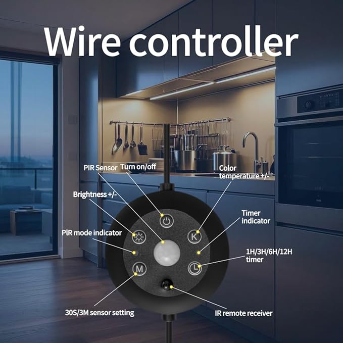 Black Plug in Under Cabinet Light bar with Motion Sensor, Dimmable, Remote Control,Color and Brightness Adjustable, Magnet LED Strip Lights for Kitchen, Workbench, and Closet 3 Pack