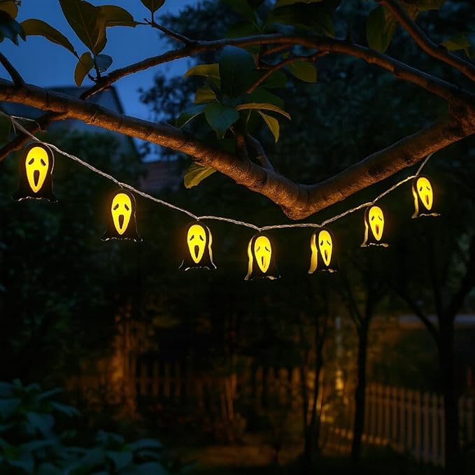 KEPATO Halloween String Lights, 9.8 FT 20 LED Spooky Ghost Decorative Lights for Indoor Outdoor Halloween Party Yard Porch Decor