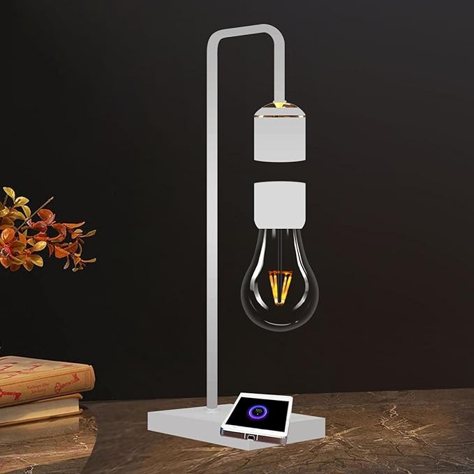 Magnetic Levitating Lamp with Wireless Charging Pad Levitating Bulb Lamp Levitation Light Bulb Floating Table Lamp Night Light for Bedrooms Desk Toys Office Decoration Christmas Gifts