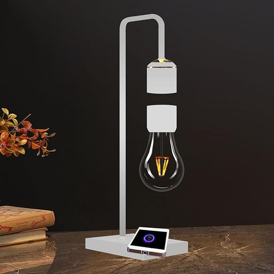 Magnetic Levitating Lamp with Wireless Charging Pad Levitating Bulb Lamp Levitation Light Bulb Floating Table Lamp Night Light for Bedrooms Desk Toys Office Decoration Christmas Gifts