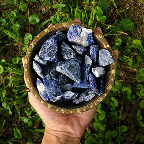 Zenkeeper 1Lb Large Rough Sodalite Crystal Stone Raw Blue-Veins Gemstones Fountain Rocks for Reiki, Decoration, Polishing, Wire Wrapping, Wicca & Healing Crystal Stone
