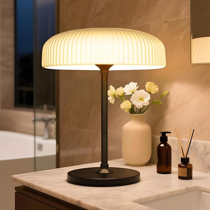 Outdoor Cordless Table Lamp - Waterproof Shower Lamp Battery Operated, 2 Color Dimmable Touch Lamps Rechargeable, Mushroom Design Solar Table Light for Patio Bathroom Camping, Christmas Gift for Women
