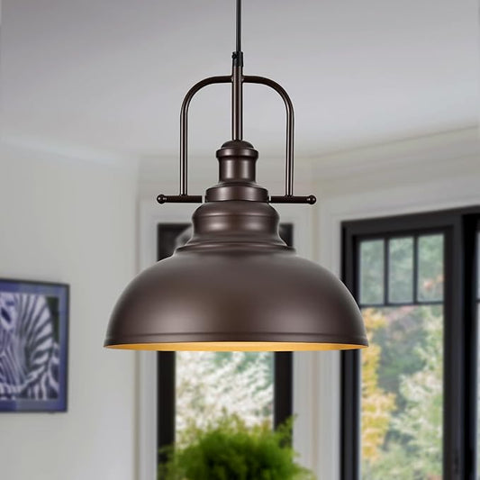 TAKEGO 11.8” Farmhouse Pendant Lights Kitchen Island, Oil Rubbed Bronze Rustic Pendant Light Fixture, Vintage Dome Pendant Light, Industrial Hanging Ceiling Lamp for Dining Room, Hallway
