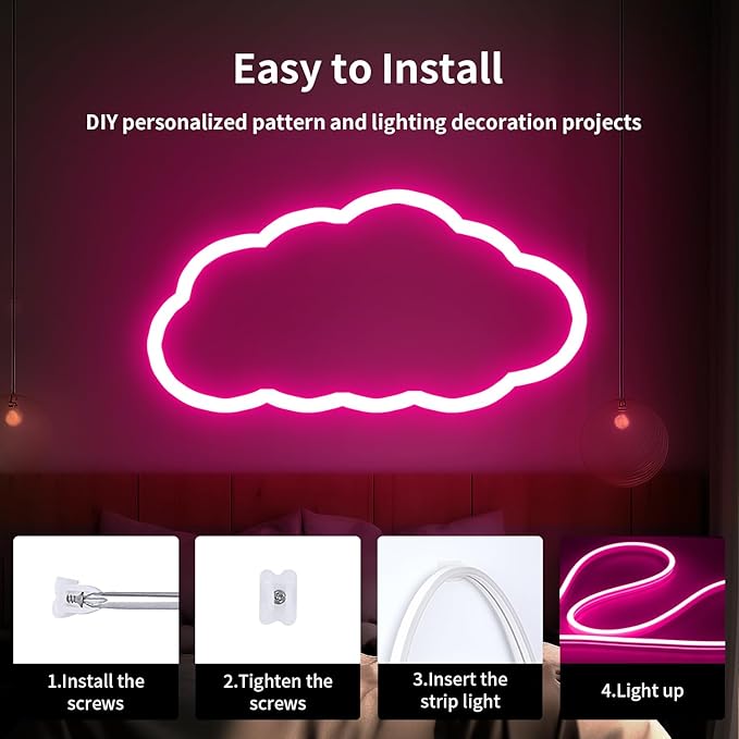 iNextStation 12V Pink LED Strip Lights 16.4FT, Flexible Silicone Neon Rope Light with Power Adapter, Waterproof, Cuttable, Dimmable & Linkable, LED Lights Strip for Bedroom, Kitchen(with Plug)