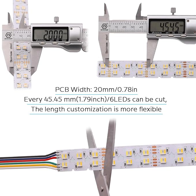 Bright Double Row Bendable RGBCCT 5in1 LED Strip 24V 660LEDs Micro Serrated And Center Cutout PCB Flexible S LED Strip RGB+W+WW 5 Colors In 1 LED (20mm Wide) 16.4ft (Dual Row 660LEDs IP20)