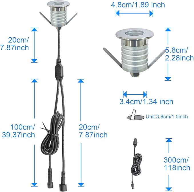 210 LED Honeycomb Underground Light, 3W, DC12-24V, IP67, Anti-Glare, Low-Voltage Embedded, Stainless Steel 304 Cover, Suitable for Outdoor Ground, Deck, Square, Park, Courtyard(3000K, 4Packs)