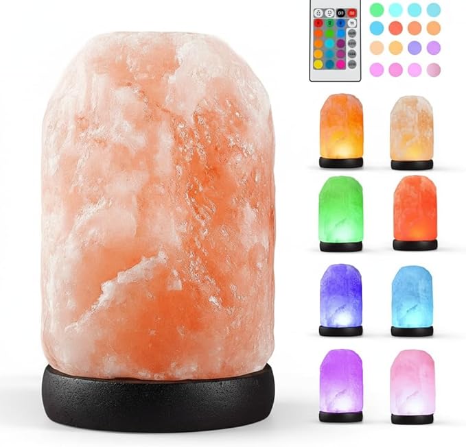 Small Remote Salt Himalayan Salt Lamp 16 Colors, Natural Crystal Salt Rock Lamp Hand Carved Night Lights, USB Salt Crystal Lamp Remote Control Salt Lamp for Home Decor and Gift (1.9lb)