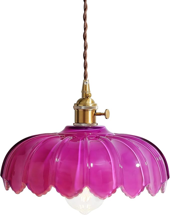 Plug in Pendant Light: Hanging Light Plug in Royal Purple Glass Hanging Lamp, Pendant Lighting for Kitchen Island, Bedroom, Dining Room, Living Room, No Bulb
