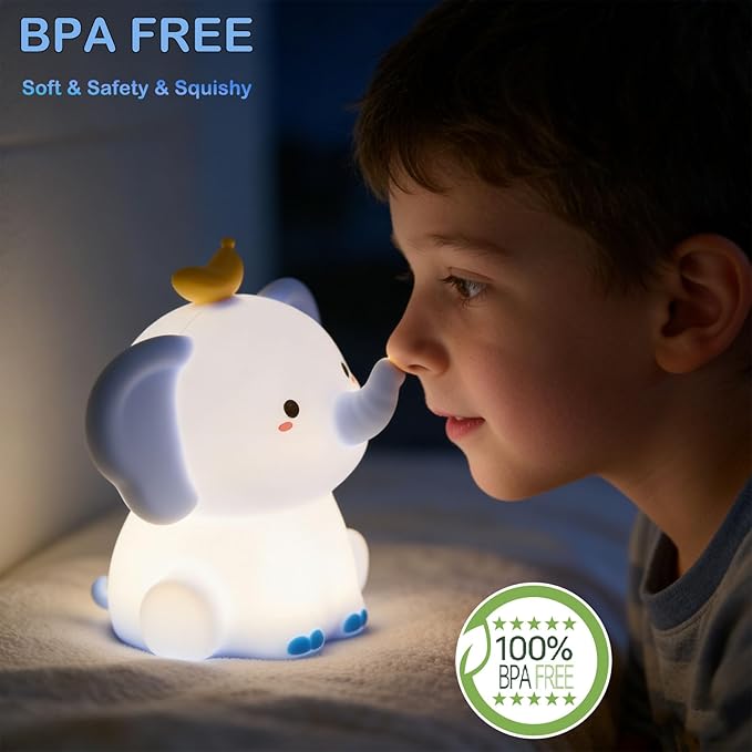 Elephant Lamp, Elephant Cute Night Light Gifts, Rechargeable Bedside Nightlight, Dimmable Squishy Silicone Animal Touch Lamp, Baby Room Decor, Small Night Light for Kids Teens Boys Girls Lovers