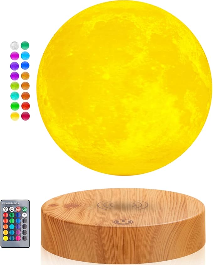 Levitating Moon Lamp, Floating 3D Moon Light Spinning 16 Colors LED Moon Magnetic Levitation Night Lights with Remote for Room Office Decoration Cool Gifts