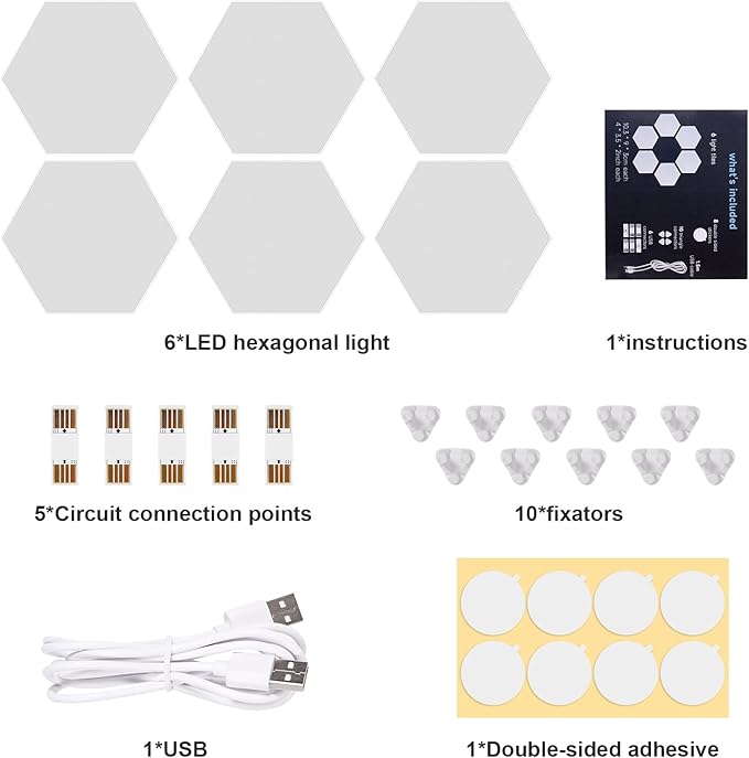 6Pcs Hexagon LED Light (White, Touch Model) - Smart Touch Sensor DIY Modular Wall Lamp for Bedroom, Company Front Desk & Room Decorative Wall Decoration