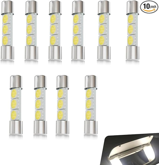 10 PCS Interior Car Lights, T6 5050 3SMD 28mm 12 V LED Bulb, Sun Visor Vanity Mirror Light, Universal for Most Cars, Trucks, SUVs (White)