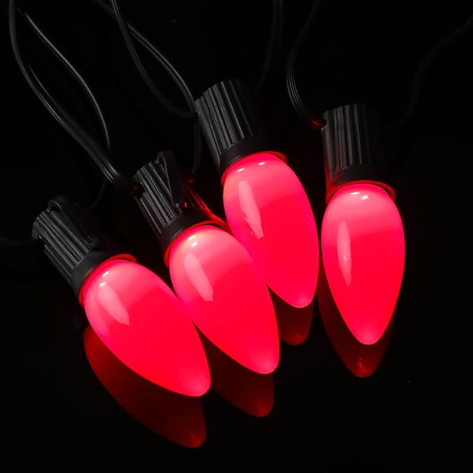 25-Pack Ceramic C9 Christmas Light Bulbs, Red LED Light Bulbs Holiday Decoration, Christmas Decor for Indoor & Outdoor Use, E17/C9 Intermediate Base (Red Smooth)