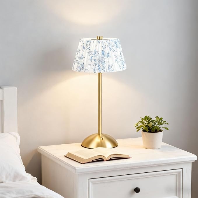 Hyuduo Pleated Table Lamp, Cordless Touch Control with 1200mAh Rechargeable Battery, Portable Nightstand Lamp for Bedroom Living Room Home Office (Flower)