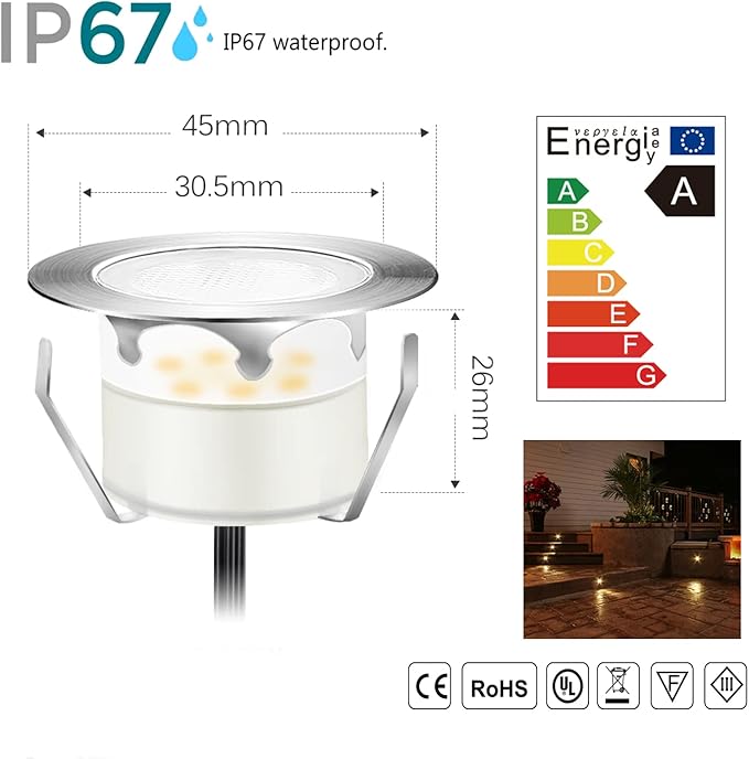 Led Deck Lights Outdoor Waterproof Low Voltage Stainless Steel 1W Outdoor Yard Garden Decoration Lamps Landscape Pathway Patio Step Stairs LED In-ground Lights Silver Border(20pcs, Warm White)