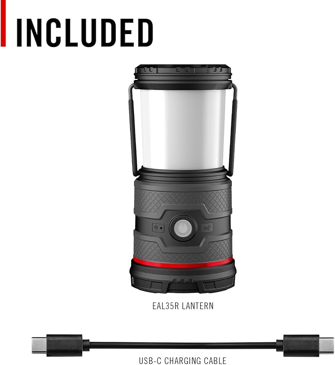 Coast EAL35R 1000 Lumen Voice-Controlled LED Emergency & Camping Area Lantern with Warm, Cool White, Day, Red & Red Flashing Mode, Power Bank Functionality - Black