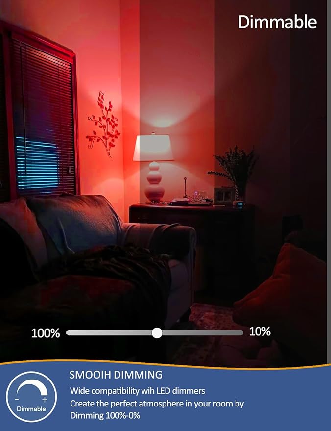 630nm Red Light Bulbs for Sleep Dimmable, 100% Blue Light Blocking, Sleep Light for Melatonin Promoting, A15 E26 5W(40W Equivalent) Dim Light Bulbs for Bedroom, Baby Nursery,4-Pack