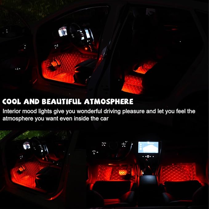 Car LED Strip Light, 24 LED RGB Auto Under Dash Interior Atmosphere Lights, Cigarette Lighter Decorative Lamp Ambient Night Light, Universal Lighting Kit Car Accessories (Red)