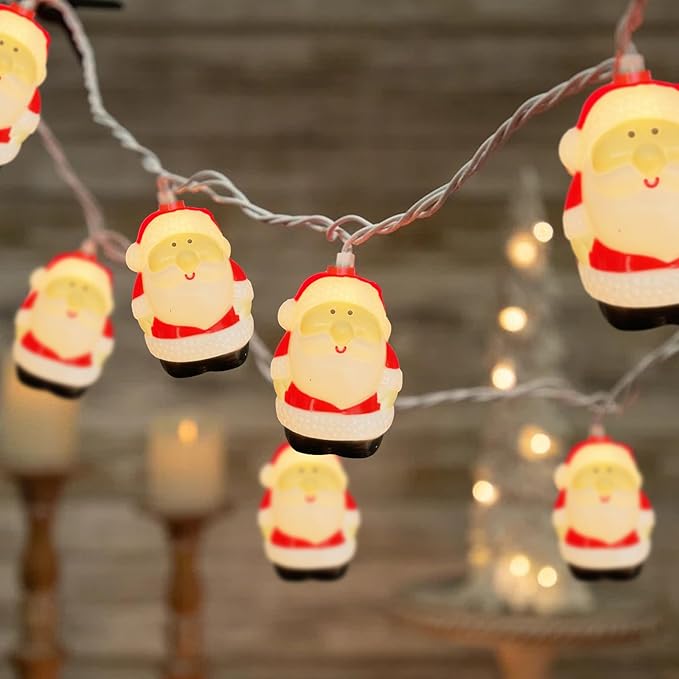 Christmas Santa String Lights, 8.5Ft Christmas Decorations Lights Outdoor with 10 Santa Claus Lights, Plug in Christmas Fairy Lights Waterproof for Indoor Xmas Tree Window Patio Garden Bedroom Decor