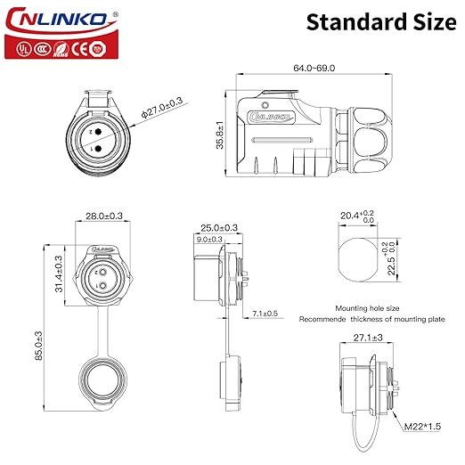 CNLINKO LP20 12 Pin Waterproof Connectors,IP68 Circular Connectors Fast Locking Plug,2-12 Pin Power Connector M20 Male Female Plug,LED Outdoor Lighting Connectors(12 Pin)