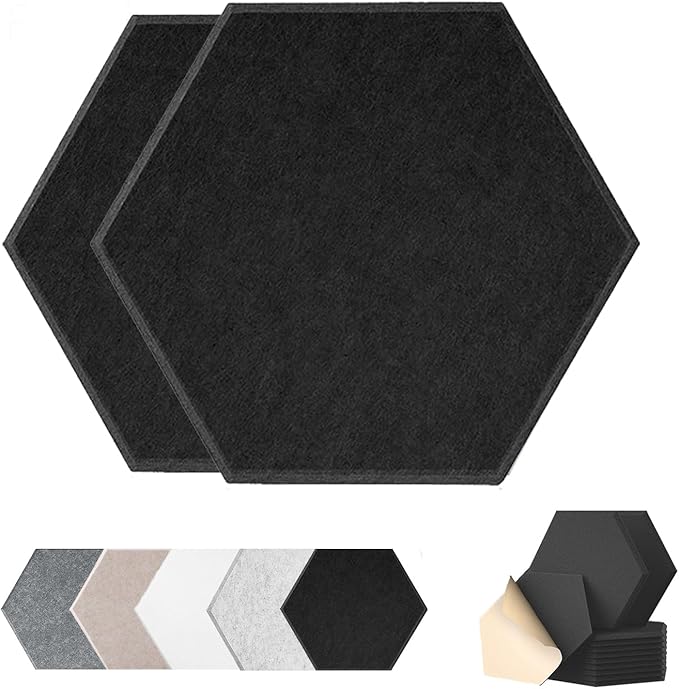 HONORIA 12-Pack Acoustic Panels，Soundproof Wall Panels，Hexagon Self-Adhesive 12"X10"X0.4，High Density Sound Dampening Panels- Black