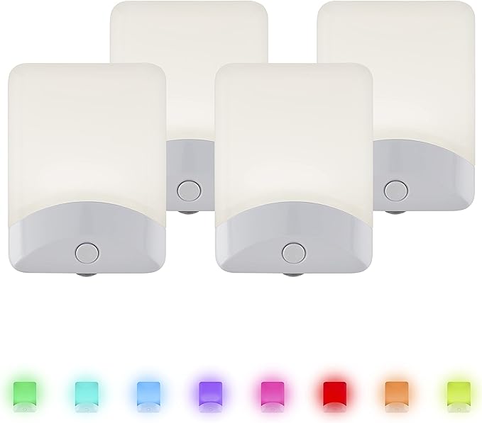 GE Color Changing LED Night Light for Kids, Dusk to Dawn Sensor, Home Decor Apartment Essentials, Wall Lights for Bedroom, Ambient Lighting, Nightlights Plug in, 50860, 4-Pack