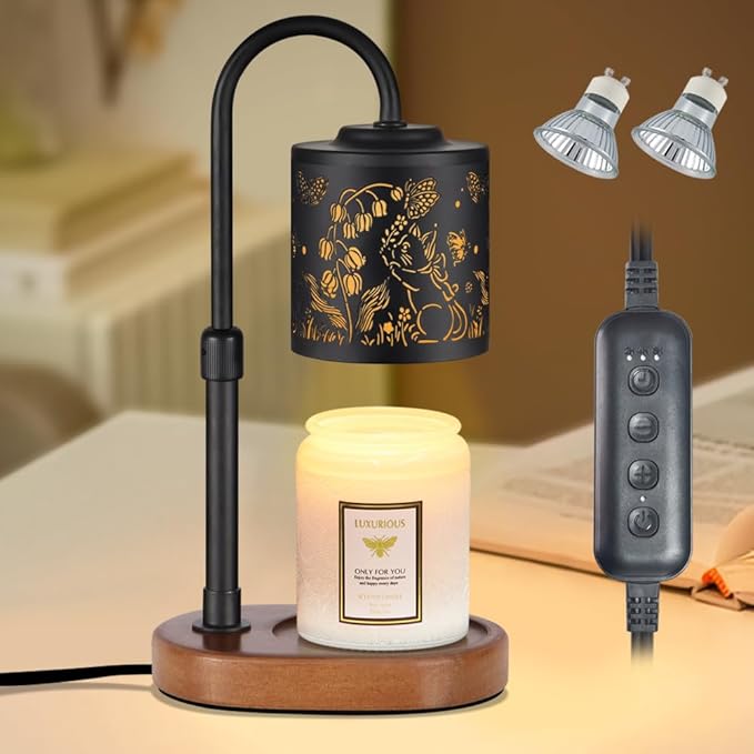 Dimmable Candle Warmer Lamp with Timer Adjustable Height for Scented Jar Candles Electric Candle Wax Melt Warmer for Home Decor Christmas Birthday Gifts for Women Mom(Cat)