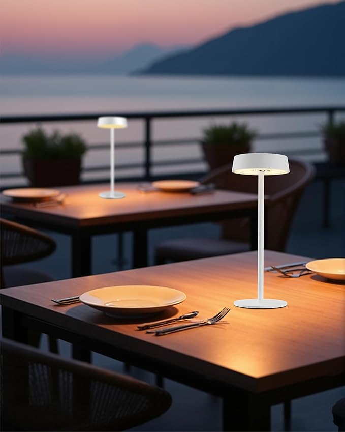 Cordless Lamp, Outdoor Waterproof, Dimmable Touch Control 3 Color Temperature, Battery Operated Portable, RGB, LED Memory Function, Rechargeable Table Lamp, Patio Dinning Restaurant Kitchen 2P White