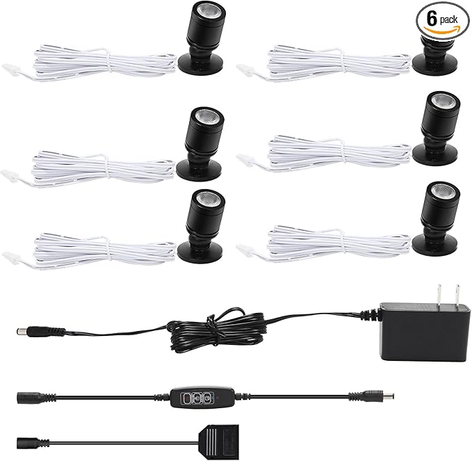 Taysing LED Spot Light Indoor Little Mini Spotlight Accent Lights for Display, Paintings, Pictures, Plants, Jewelry, Shelves, Cabinets, Posters, Showcase(ColdWhite 6 Pack Dimming&Timing)