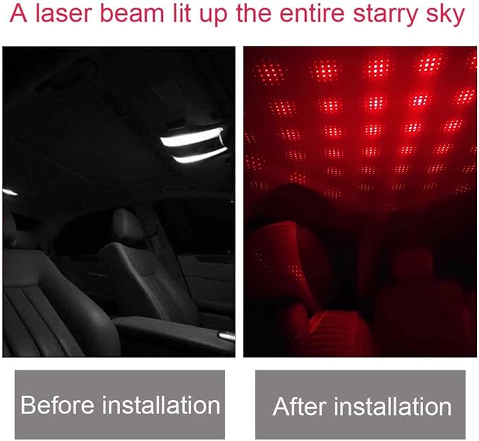 Car Roof Star Night Light, Portable Adjustable USB Flexible Interior LED Romantic Atmosphere Star Night Projector, Inside Car Lighting for Cars Bedrooms Parties Decoration(Red)