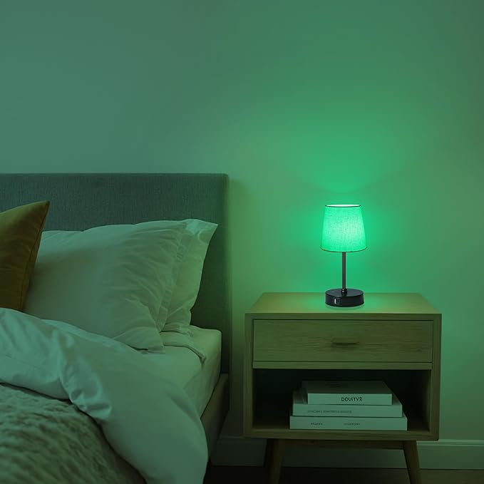 Ascher Small Bedside Table lamp, RGB Color Changing Lamps, 3 Color Temperatures, Dimmable Nightstand Lamp with USB C+A Ports, Touch Desk Lamp for Bedroom Living Room, H11.4in(Flaxen Shade)