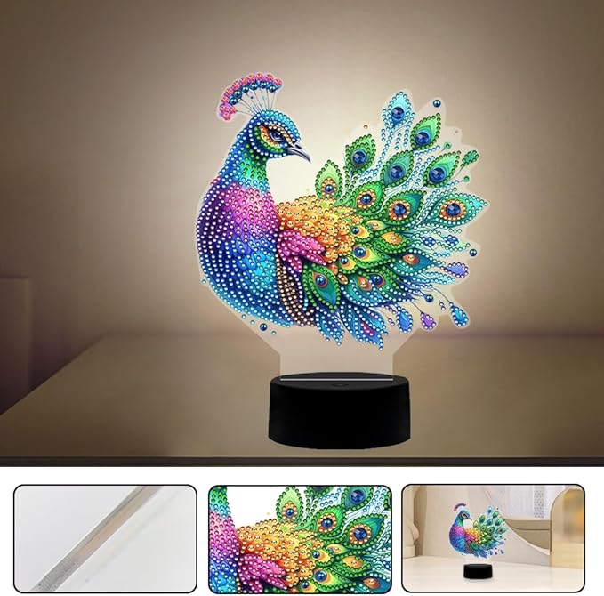 Peacock Diamond Art Painting Night Light,Diamond Art Painting Kits Desktop Touch Lamp Ornaments for Tabletop Decor Diamond Art Accessories for Adult Beginner Bedrooms Living Room