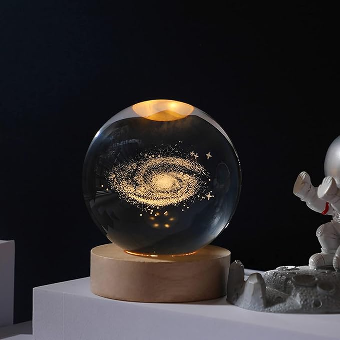 3D Galaxy Crystal Ball Night Light for Gifts with Colorful LED Light Base, Color Changing Light with Remote as a Birthday Gift for Teens Boys and Girls, Galaxy Model