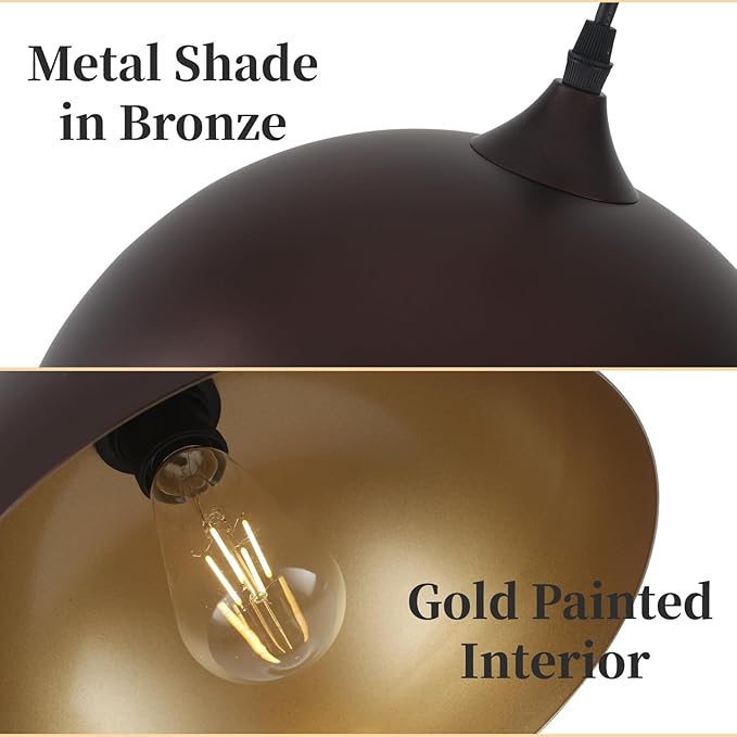 Farmhouse Pendant Light 12 Inch, Modern Pendant Lights Kitchen Island, Adjustable Height Dome Pendant Lights Fixtures for Dining Room Barn,Oil Rubbed Bronze Finish, 3 Pack