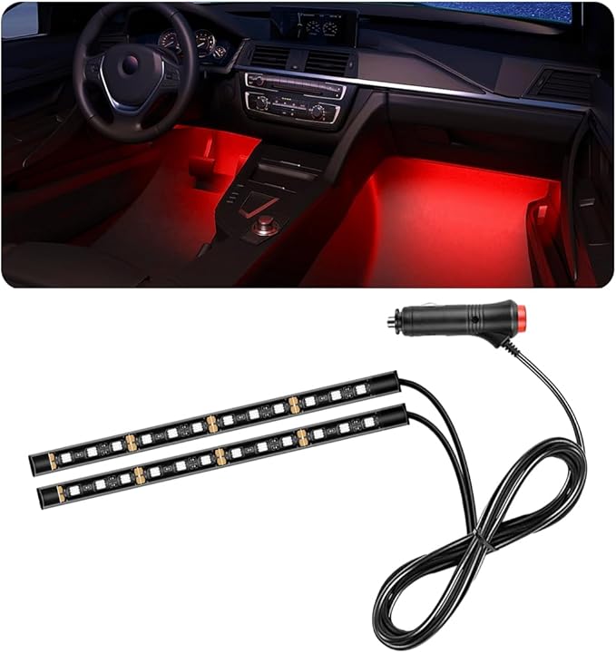 Car LED Strip Light, 24 LED RGB Auto Under Dash Interior Atmosphere Lights, Cigarette Lighter Decorative Lamp Ambient Night Light, Universal Lighting Kit Car Accessories (Red)