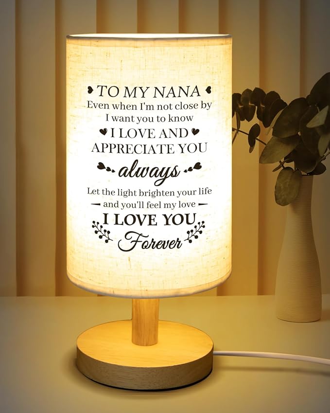 Gifts for Nana from Grandkids, Nana Birthday Gifts Fabric Lamp, Retirement Birthday Gifts for Nana Table Lamp with Wooden Stand Unique Nana Gifts