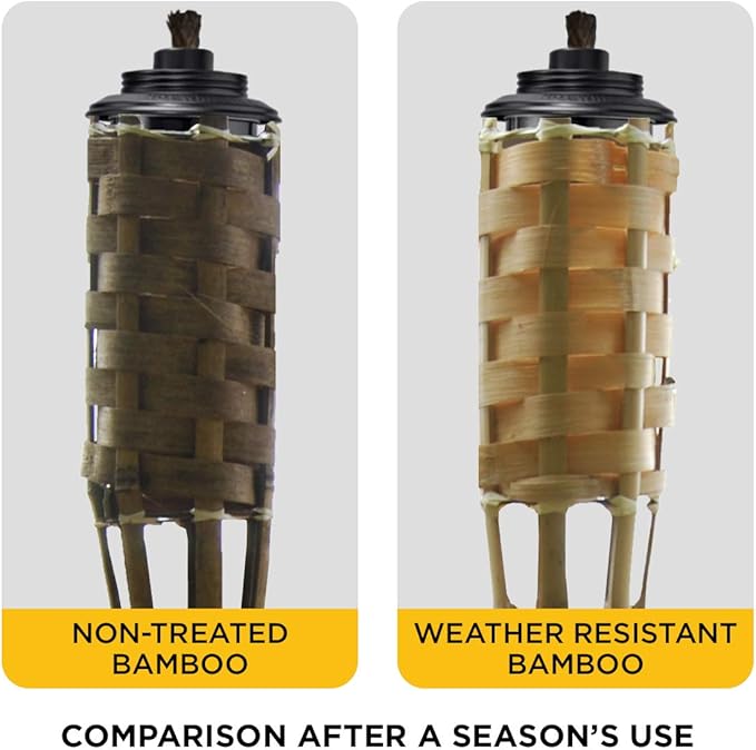 TIKI Bamboo Tiki Torches 12-Pack – Weather-Resistant Outdoor Décor with Easy-Pour Wide-Mouth Canister Refill for Patio, Garden, Backyard, and Parties, 57-Inch Citronella Torches