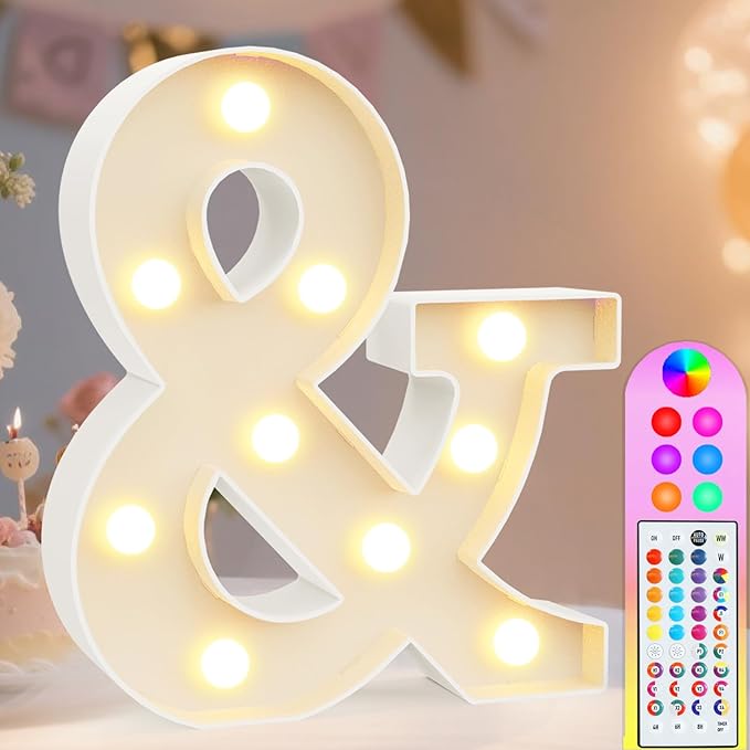 Pooqla Colorful Light Up Letters with Remote, Upgraded 35 Colors LED Marquee Letters, RGB Lighted Letter for Girls Teenager Gift, Birthday, Party, Wedding, Night Light, Room, Bedroom Decor, Letter &
