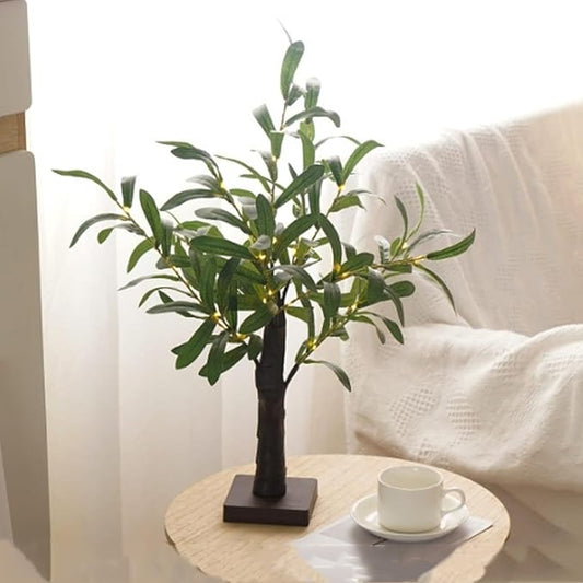21.6Inch Olive Leaf Tree Light for Tabletop,Mini Light up Tree Bonsai Tree with Artificial Olive Leaves and 30 Warm White LEDs, for Fireplace Bedroom Home Party Wedding Christmas Decor