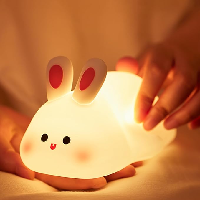 Bunny Night Light, Cute Silicone Rabbit Lamp, Dimmable LED Nursery Nightlight, Rechargeable Touch Control with Timer, Kids Bedroom Baby Lamp Easter Gift