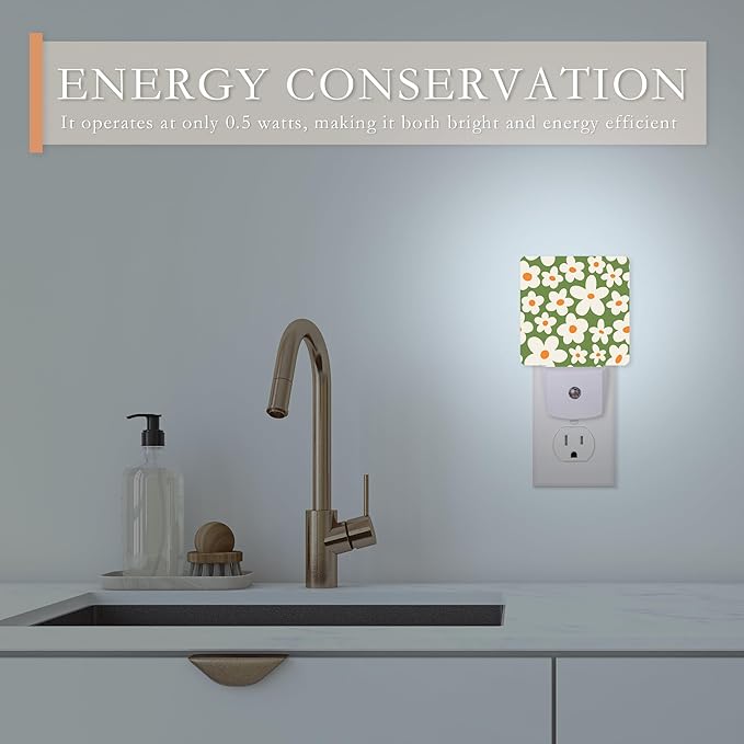 Night Light,Retro 70's Goovy Flowers Night Lights Plug into Wall for Boys Girls Bedroom Decorative Half Round Nightlight Led Lamp 0.5W Sleep Friendly